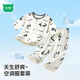 迷你木木屋兒童睡衣春夏男女童棉七分袖開衫家居服套裝 白/黑玩耍熊貓 100 