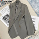 啄木鳥(niǎo)雅灰色休閑西裝外套女2025春秋新款英倫風(fēng)設計感氣質(zhì)潮流西服 雅灰色 S 100斤以下