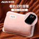 奧克斯（AUX）【官方旗艦丨3C認證】熱水袋充電式暖手寶暖水袋暖寶寶被窩用神器 雙插手【櫻花粉+厚兔毛絨】智能溫度數顯+安全防爆