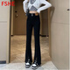 FSHE2025年新款小個(gè)子春秋高腰顯瘦開(kāi)叉喇叭褲顯高氣質(zhì)微喇牛仔褲女 黑色-款 常規 L _105-115斤