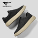 七匹狼帆布鞋男春秋2026新款透氣軟底輕便低幫板鞋厚底增高男士休閑鞋潮 黑色 40
