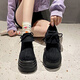 百麗弋沅10cm厚底鞋樂(lè )福鞋女2025年春季新款小個(gè)子松糕單鞋系帶輕便增高鞋 黑色 38 (240mm)