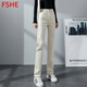FSHE直筒褲牛仔褲女春秋2025新款彈性百搭高腰米白色顯瘦煙管褲子加絨 米白色 27 96-105斤