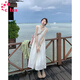 CTOX溫柔風(fēng)白色背心連衣裙女夏季法式氣質(zhì)初戀A字裙海邊度假超仙長(cháng)裙 圖片色 均碼 80-120斤