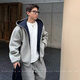 莫小刀雙拉鏈短款連帽開衫衛(wèi)衣外套男寬松春秋季男女同款潮流帥氣衣服男 淺灰色 XL 120-140斤