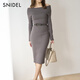 SNIDEL2025春夏氣質(zhì)一字領(lǐng)露肩針織連衣裙含腰帶SWNO251223 灰色 均碼 (F)