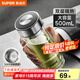 蘇泊爾（SUPOR）玻璃杯茶水分離男士水杯雙層高硼硅玻璃耐高溫大容量泡茶杯子禮物 行硯黑500mL