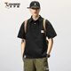 逐夢(mèng)顏工裝polo領(lǐng)短袖t恤男美式復古潮流個(gè)性寬松T恤大碼日系潮牌上衣服 黑色 2XL