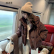格邏恩短款羽絨棉服女2023新款冬季蝴蝶結韓版連帽加厚小個(gè)子棉衣外套女 咖啡色 均碼【可備注碼數】