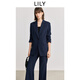 LILY2025春新款女裝復古氣質(zhì)寬肩收腰職場通勤高級感套裝西裝外套 411藏青 M