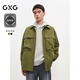 GXG男裝 暗格紋反光字母印花簡(jiǎn)約寬松長(cháng)袖襯衫外套 24年秋季 姜黃色 2XL