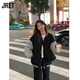 Jret美式復古加絨加厚衛衣外套女學(xué)生秋冬季寬松原宿港風(fēng)棒球服ins潮 黑色*秋冬款 加絨 L 適合105-125斤
