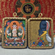青藏源西藏純手繪扎基拉姆黃黑財(cái)神大黑天文殊菩薩藥師佛小唐卡佛牌吊墜 四臂觀音生肖鼠守護(hù)神4*5cm1