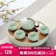 澳爵斯 干泡茶盤 陶瓷定窯功夫茶具套裝 簡約 茶臺 茶海儲水 西施定窯1壺4杯（中盤）