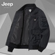 JEEP SPIRIT夾棉棉襖吉普男士秋冬新款棉服加厚飛行員棉衣工裝夾克美式男外套 黑色薄款 L （130-150斤）