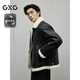 GXG男裝 仿羊羔毛內(nèi)里加厚pu皮夾克男通勤保暖外套 24年冬季新品 黑色 3XL