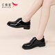 紅蜻蜓女鞋漆皮小皮鞋春秋款英倫風(fēng)系帶女通勤淺口單鞋休閑鞋單鞋工作鞋 黑色 35