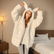 okkdey輕奢奶fufu兔耳朵可愛(ài)仿羊羔毛外套女新款加棉加厚軟糯毛茸茸棉服 加厚 白色加棉 M 建議100-115斤