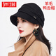 PTAH寬帽檐鴨舌帽羊毛呢秋冬百搭復古保暖氣質(zhì)日系保暖帽子漁夫帽 黑色 均碼 可調節