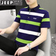 JEEP SPIRIT吉普短袖T恤男條紋POLO衫男夏季商務(wù)男休閑翻領(lǐng)修身上衣體恤 BYBL-8813藍綠 4XL 建議（175斤-190斤）