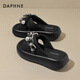 達(dá)芙妮（DAPHNE）拖鞋女外穿厚底增高沙灘拖2024夏季新款一字拖水鉆松糕涼拖鞋 黑色 37