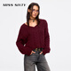 MISS SIXTY2025春季新款綿羊毛針織衫女V領(lǐng)寬松短款復古絞花毛衣 大紅 M