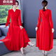俞兆林（YUZHAOLIN）帶帽紅色波西米亞長(cháng)袖雪紡超長(cháng)款及踝連衣裙女大擺沙灘裙海邊度假 紅色 2XL 建議125-130斤