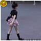 G.DUCKKIDS兒童百褶蛋糕裙春夏新款女童白色半身短裙寶寶蓬蓬裙公主裙褲 套裝漏背黑色+粉色蓬 蓬 裙 160 cm