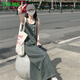 FSHE做舊牛仔連衣裙女2025新款春夏韓版設(shè)計(jì)寬松復(fù)古水洗背心連衣裙 單件背帶裙 L 【建議120-140斤】