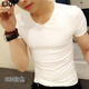 EJOT2025純色V領(lǐng)t恤男緊身尖領(lǐng)短袖體恤青年韓版簡(jiǎn)約雞心領(lǐng)白色上衣夏 白色-短袖V領(lǐng) XL 115-130斤