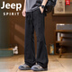 JEEP SPIRIT吉普褲子男寬松美式休閑褲男士純棉微喇褲帥氣百搭抽繩工裝褲男褲 黑色 L