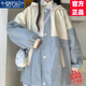 莫代爾棒球服外套女2025春秋冬新款加絨加厚女裝初高中學(xué)生寬松工裝上衣 藍(lán)白色 M 90-110斤
