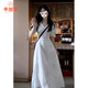 乖甜星感初戀白色連衣裙女夏2026新款V領(lǐng)設計感法式長(cháng)裙子收腰顯瘦 白色 M