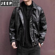 JEEP SPIRIT翻領(lǐng)皮夾克男士秋季新款潮機車(chē)美式寬松休閑皮衣外套男 PY09黑色 XL