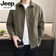 JEEP SPIRIT高檔2025春秋季新款男士翻領(lǐng)襯衫潮流韓版美式休閑寬松長(cháng)袖襯衣 軍綠色 XL