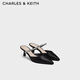 CHARLES&KEITH亮鉆一字帶尖頭高跟穆勒拖鞋七夕禮物送女友CK1-60920353 Black2黑色2 37