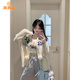 派吉鯊學(xué)院風(fēng)毛領(lǐng)連帽拉鏈開(kāi)衫外套女秋冬韓系慵懶風(fēng)針織上衣 米白色 S 【建議75-90斤】