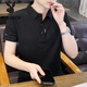 花花公子短袖T恤男涼感polo領(lǐng)衫高端商務(wù)休閑男士翻領(lǐng)寬松純色男裝上衣服 163黑色 XL 建議120-140斤