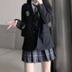 酈狼花千豬jk原創(chuàng)正版JK制服裙西裝外套校供感學(xué)院風(fēng)長袖秋冬黑色西服 襯衫+裙子+外套【三件套】 L 建議105-120斤