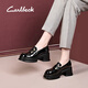 Carl Beck品牌高跟厚底樂福鞋女2024春秋小個子增高單鞋英倫風(fēng)一腳蹬小皮鞋 黑色亮面 39 245mm