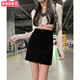 柏潮牛仔裙半身裙女新款短褲高腰辣妹裙褲小個(gè)子a字包臀短裙夏季 常規 黑色 S 建議80-97斤左右