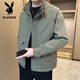 花花公子（PLAYBOY）潮牌立領(lǐng)男士外套2025春秋新款夾克男裝痞帥韓版休閑工裝休閑夾克 軍綠色 2XL (145-165斤)
