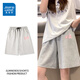 真維斯（JEANSWEST）黑色純棉休閑運(yùn)動(dòng)短褲女款夏季外穿2025新款女士寬松百搭五分褲子 麻灰 櫻花冰塊_K L