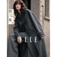 ELLE【100%綿羊毛】灰色連帽毛呢外套女2024冬季新款長款羊毛大衣 中灰 S