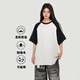 QGF美式三條杠插肩短袖T恤女夏季新款寬松百搭oversize純棉五分半袖 白花灰拼黑袖 M 【建議90-110斤】