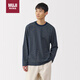 無印良品（MUJI）男式 天竺編織 圓領(lǐng)長袖T恤男士打底衫 藏青色條紋 L 