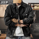 JEEP SPIRIT美式重磅復(fù)古牛仔外套男春秋寬松潮牌新款潮流帥氣工裝夾克男秋季 黑色【甄選好物】 XL 建議110-125斤