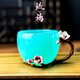 憶盞堂琉璃茶杯主人杯手把杯大容量咖啡杯創(chuàng  )意喝水杯情人節禮物送女朋友 天青色琉璃咖啡杯/160ml1只