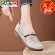 卡帝樂(lè )鱷魚(yú)（CARTELO）品牌真皮鏤空涼鞋女2025秋新款中年媽媽軟底透氣舒適一腳蹬洞洞鞋 米白色 35