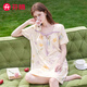 芬騰睡裙女士2025純棉夏季新款方領(lǐng)宮廷風(fēng)可外穿短袖女家居服